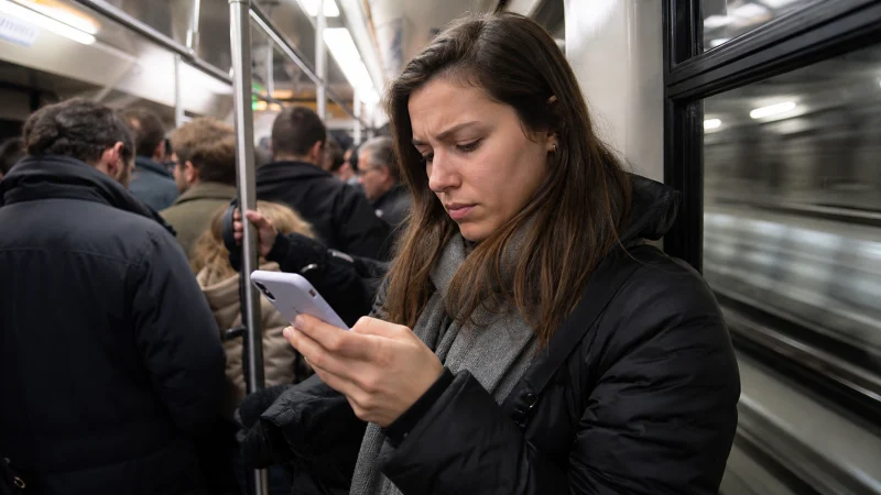Traveller using a smartphone during a trip in Belgium