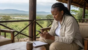 Traveller using a smartphoneTraveller using a smartphone during a trip in Kenya during a trip in Kenya