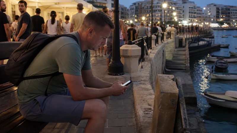 Traveller using a smartphone in Malta while improving slow mobile data in Malta