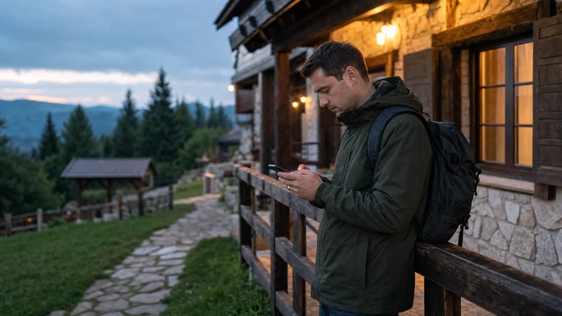 Traveller using a smartphone during slow mobile data in serbia in Serbia.
