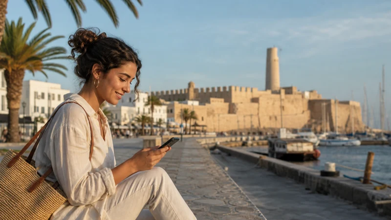 Traveller using a smartphone for Sousse Mobile Internet in Tunisia