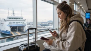 Traveller preparing mobile data for travel between South Korea and Japan