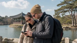 Travel photographer using mobile data in Gyeongju