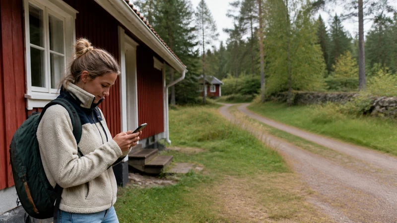 Traveller using a smartphone while preparing for how to stay connected in the swedish countryside