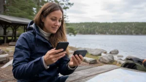 Traveller using a smartphone while preparing for sweden esim vs pocket wi-fi: a traveller’s comparison