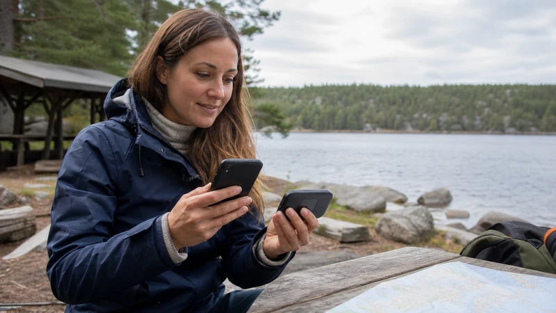 Traveller using a smartphone while preparing for sweden esim vs pocket wi-fi: a traveller’s comparison