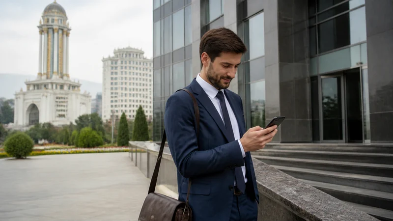 Traveller using a smartphone for tajikistan business travel internet: secure connectivity