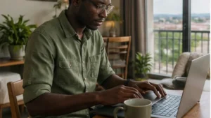 Long-stay traveller using mobile internet in Tanzania
