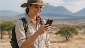 Traveller using mobile data during a short trip to Tanzania