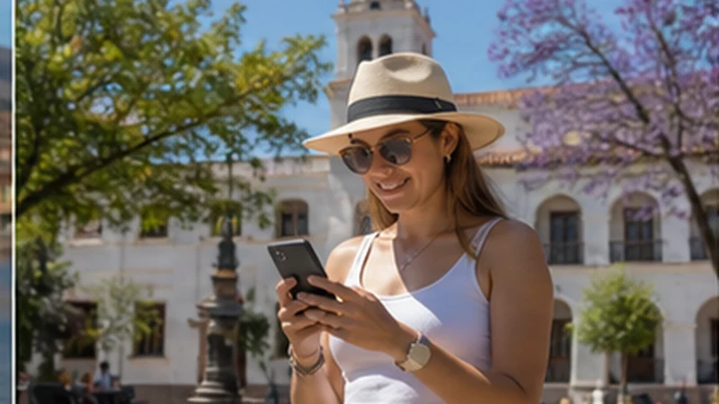 Traveller using a smartphone in Bolivia while researching mobile internet in tarija