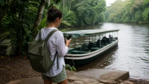 Traveller using a smartphone in Costa Rica for mobile coverage in tortuguero: plan for the gaps