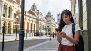 Traveller using a smartphone in Costa Rica for tourist sim cards in costa rica: what are your options?