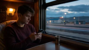Traveller using a smartphone in Mongolia for trans mongolian railway internet