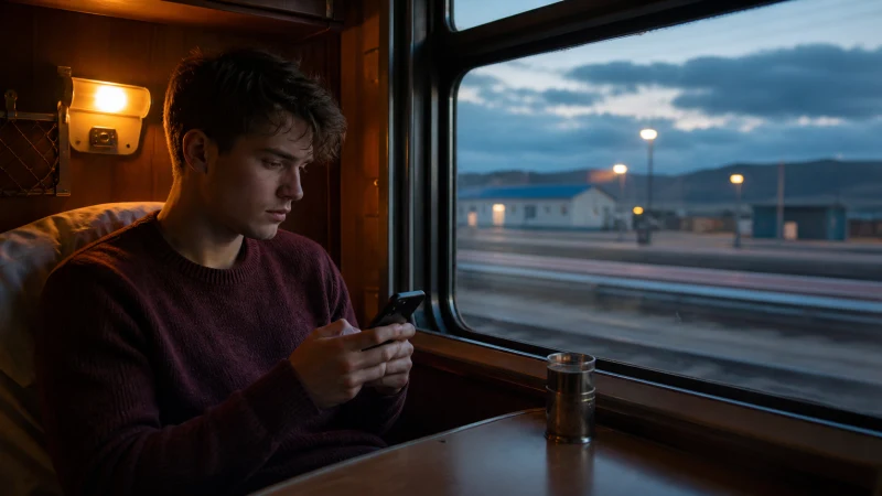 Traveller using a smartphone in Mongolia for trans mongolian railway internet