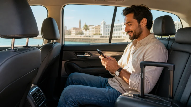 Traveller using a smartphone for Tunis Airport To City Mobile Internet in Tunisia