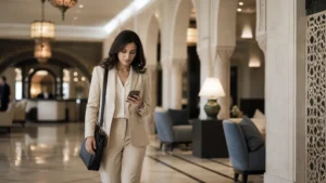 Traveller using a smartphone for Tunisia Business Travel Internet in Tunisia