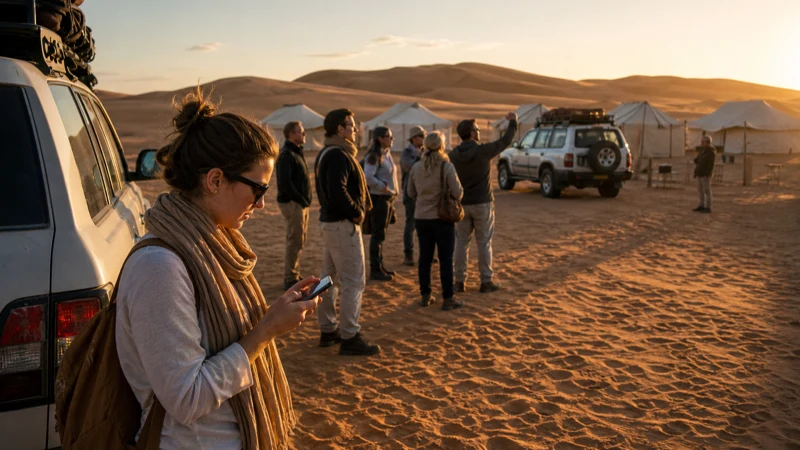 Traveller using a smartphone for Tunisia Desert Tour Mobile Internet in Tunisia