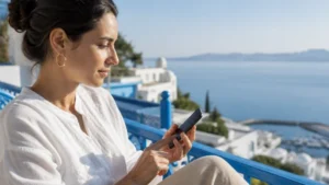 Traveller using a smartphone for Tunisia eSIM iPhone in Tunisia