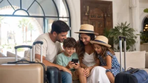 Traveller using a smartphone for Tunisia Family Travel Internet in Tunisia
