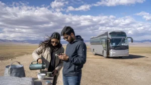 Traveller using a smartphone in Mongolia for ulaanbaatar kharkhorin mobile internet