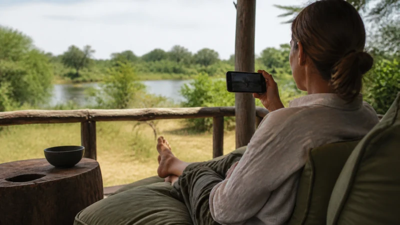 Traveller streaming carefully at a Botswana lodge.