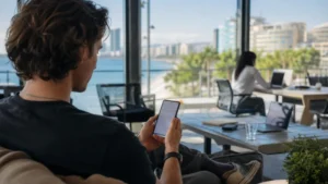 Traveller reviewing data usage in Cyprus