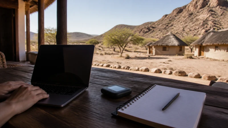 Traveller using a smartphone in Namibia while understanding unlimited-data terms in Namibia