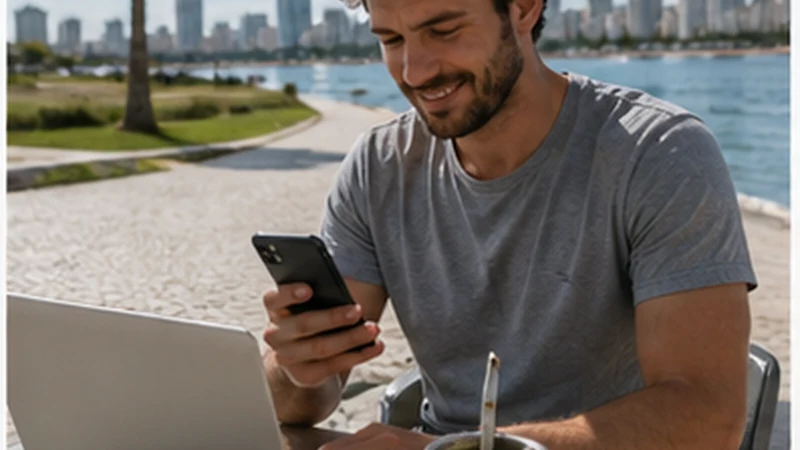 Traveller using a smartphone in Uruguay for uruguay digital nomad internet