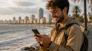 Traveller using a smartphone in Uruguay for uruguay esim android