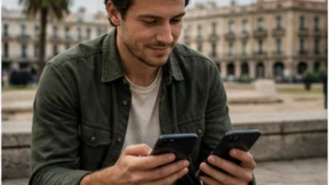 Traveller using a smartphone in Uruguay for uruguay esim hotspot