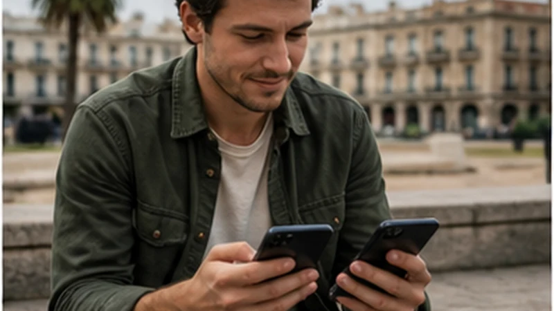 Traveller using a smartphone in Uruguay for uruguay esim hotspot