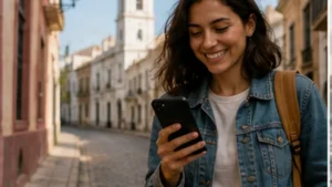 Traveller using a smartphone in Uruguay for uruguay esim iphone