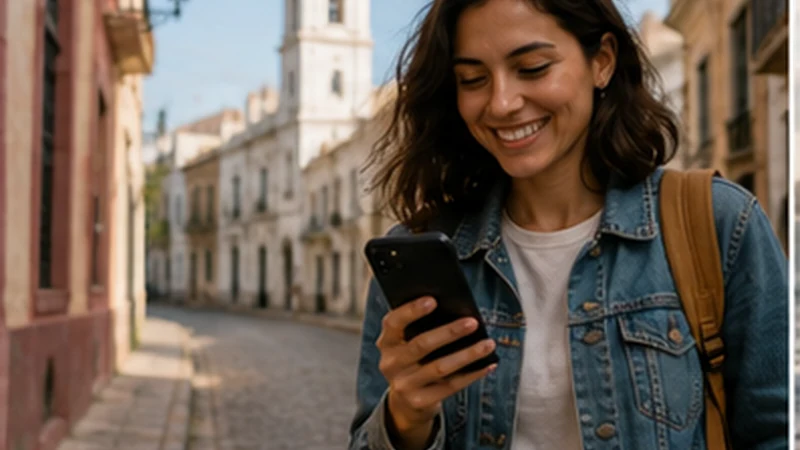 Traveller using a smartphone in Uruguay for uruguay esim iphone