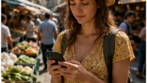 Traveller using a smartphone in Uruguay for uruguay esim value guide