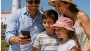 Traveller using a smartphone in Uruguay for uruguay family travel internet