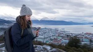 Traveller using a smartphone in Argentina for using mobile data in ushuaia