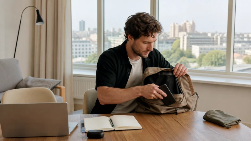 Long-stay traveller organising connected devices in Tashkent