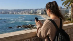 Traveller using a smartphone in Chile for how to stay connected in viña del mar