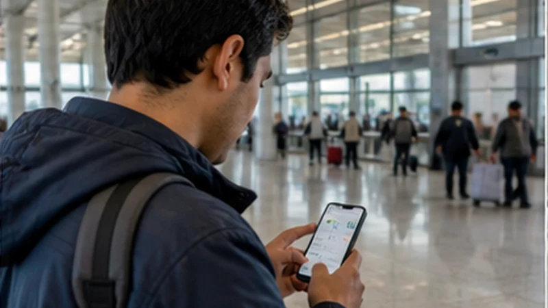 Traveller using a smartphone in Bolivia while researching how to set up an esim at viru viru airport
