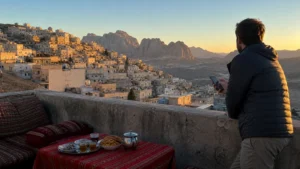 Traveller using a smartphone in Jordan for mobile internet in wadi musa: esim and tourist connectivity