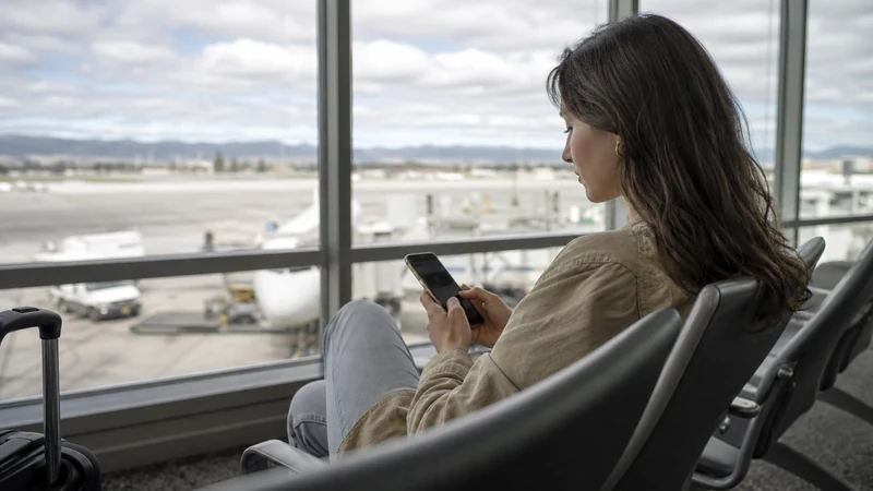 Traveller using a smartphone in Colombia for how to use wi-fi at el dorado airport safely