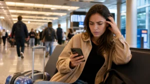 Traveller using a smartphone in Argentina for how to use wi-fi at ezeiza airport safely