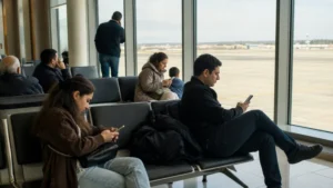 Traveller connecting to Wi-Fi inside Ganja Airport