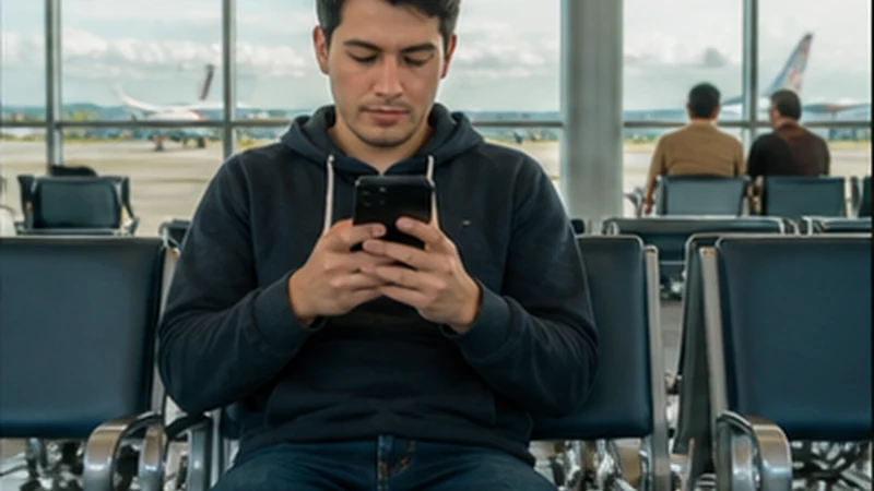 Traveller using a smartphone in Guatemala for wifi la aurora airport