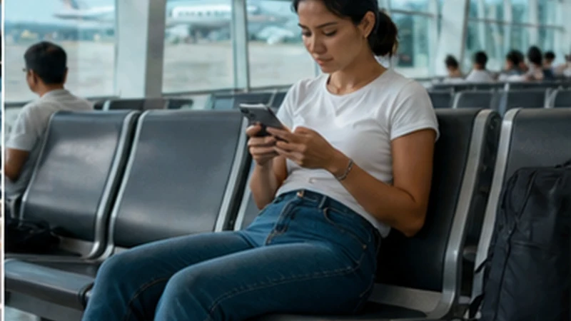 Traveller using a smartphone in Mauritius while researching wi-fi at mauritius international airport: what to expect