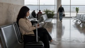 Traveller using airport connectivity for using Wi-Fi at Shirak Airport in Armenia