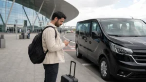 Traveller using airport connectivity for using mobile internet from Zvartnots Airport to Yerevan in Armenia