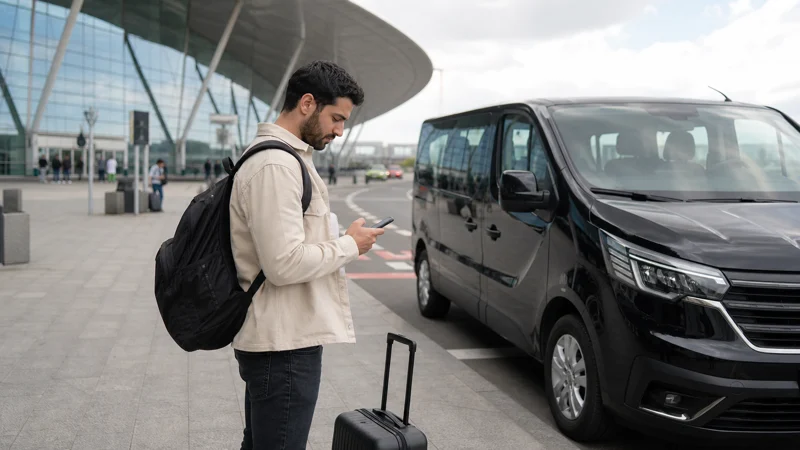 Traveller using airport connectivity for using mobile internet from Zvartnots Airport to Yerevan in Armenia
