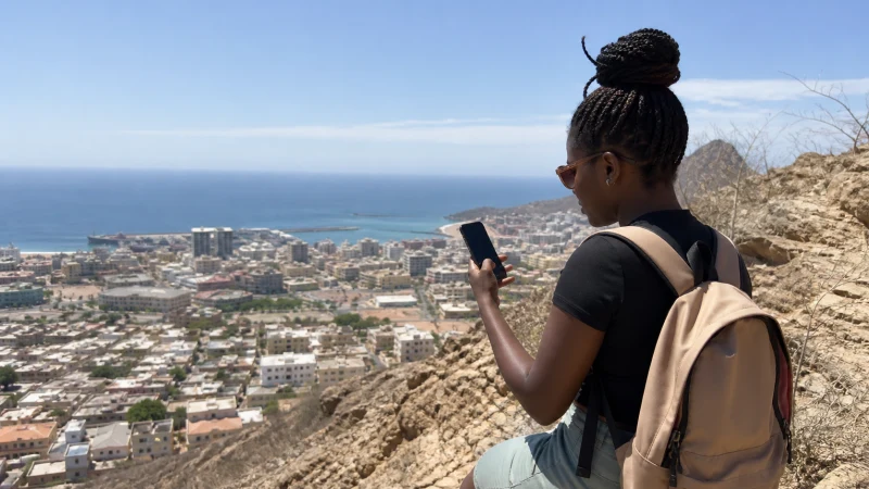 Traveller comparing mobile networks in Cape Verde