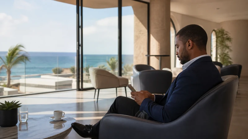 Business traveller using mobile internet in Cape Verde